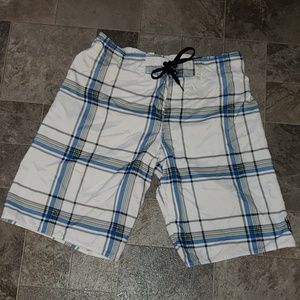 Tony Hawk Swim Shorts | L | Plaid- White & Blue